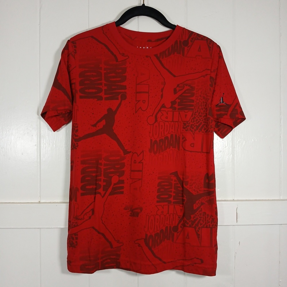 Jordan Boys Red All Over Print Jumpman Logo‎ T-Shirt Size Large (12-13) C258-R78